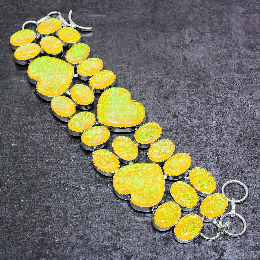 Желтый триплет опал драгоценный камень 925 стерлинговое серебро браслет 7-8"