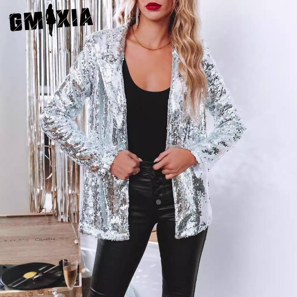 GMXIA Женские винтажные повседневные однотонные принтованные куртки и пальто с длинным рукавом и воротником-поло на весну и осень