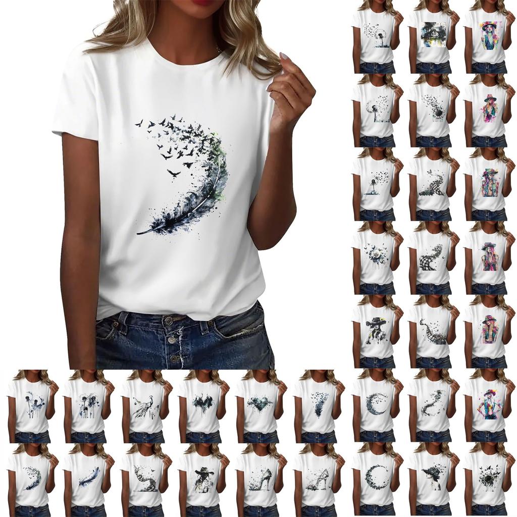 Women's Round Neck Casual Printed Short-sleeved T-shirt Top