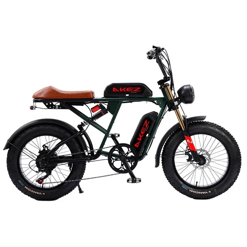 AKEZ S2 20-дюймовый ретро двухколесный электрический велосипед с мягким хвостом и двойным снегозаборником, электрический велосипед на толстых шинах 13AH48v750w Ebike