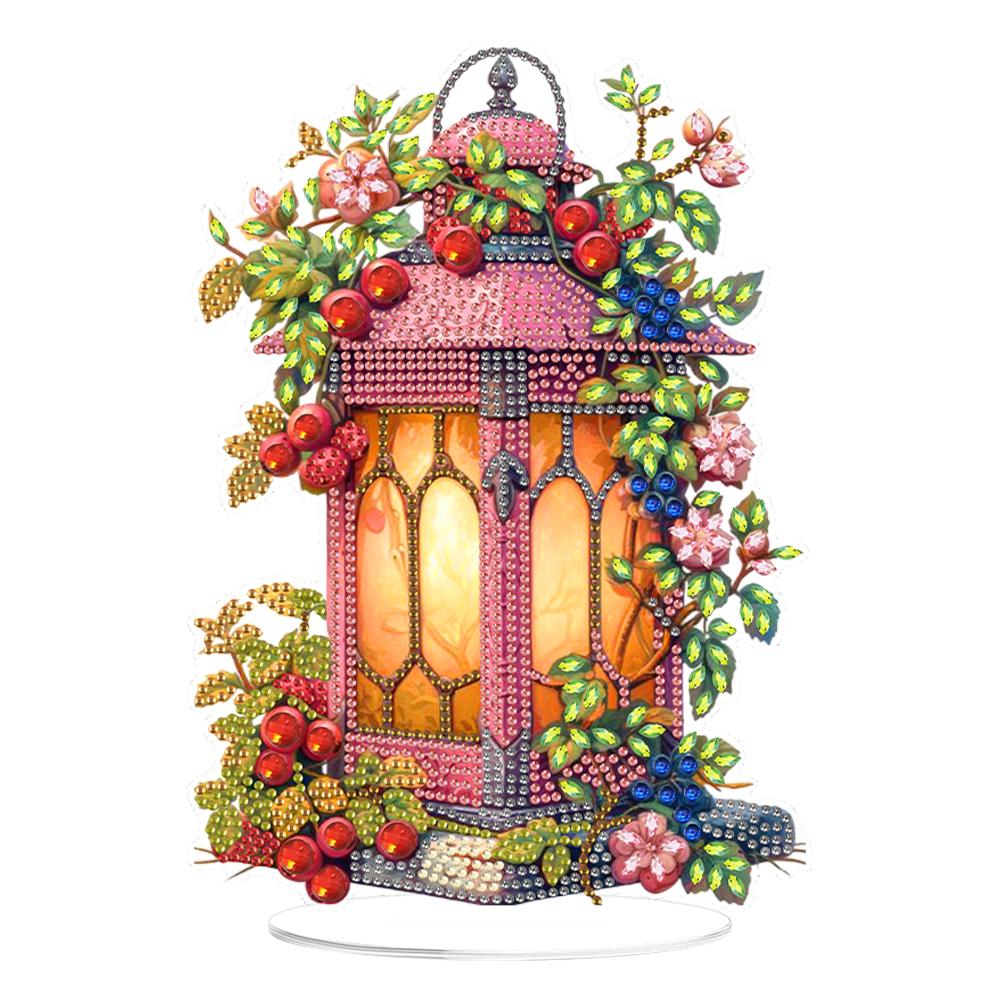 Acrylic Special Shape Flower Lantern Table Top Diamond Painting Ornament Kits Rhinestones Desktop Ornaments for Adults Beginner