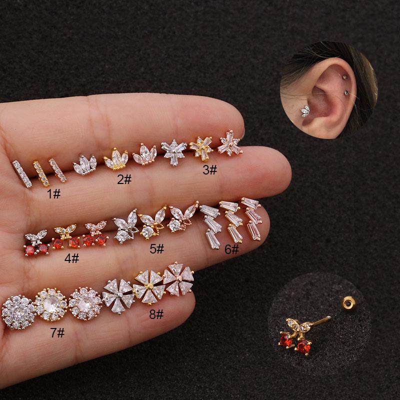 Korean Style Stainless Steel Zircon Double-Sided Cherry Earrings