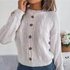 GMXIA Women's Fashion Casual Solid Color Autumn Winter Long Sleeve Round Neck Loose Button Pullover Sweater