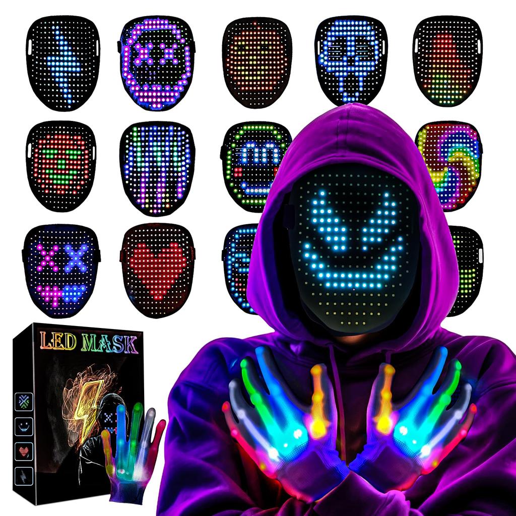 LED Mask and Light-Up Gloves Set with Gesture Control for Halloween and Christmas Direct from Japan