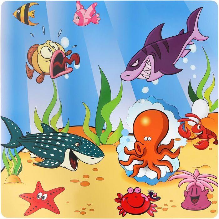 GINGER HOME Table Enfant et 2 Chaises en Bois – Thème Animaux Marins – Pour Dessin, Jeu, Apprentissage – Dès 3 Ans