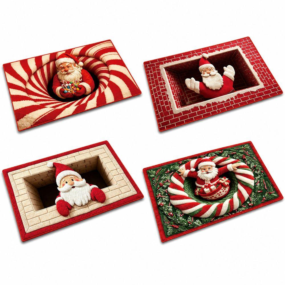 2D Flat Santa Door Mat Faux Cashmere Christmas Bath Mat Decorative Floor Rug Christmas Home Decor