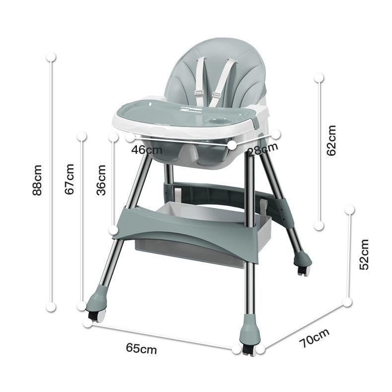 Baby High Chair Feeding Chair Seat Ajustable Height Dining Table Booster with Detachable Double Tray Safety Belt PU Cushion