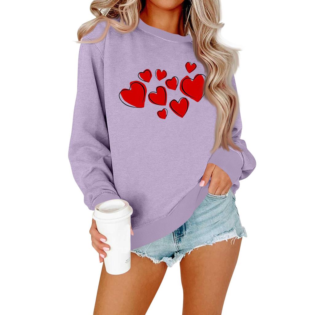 Женская модная повседневная толстовка с длинными рукавами и круглым вырезом с принтом ко Дню святого Валентина