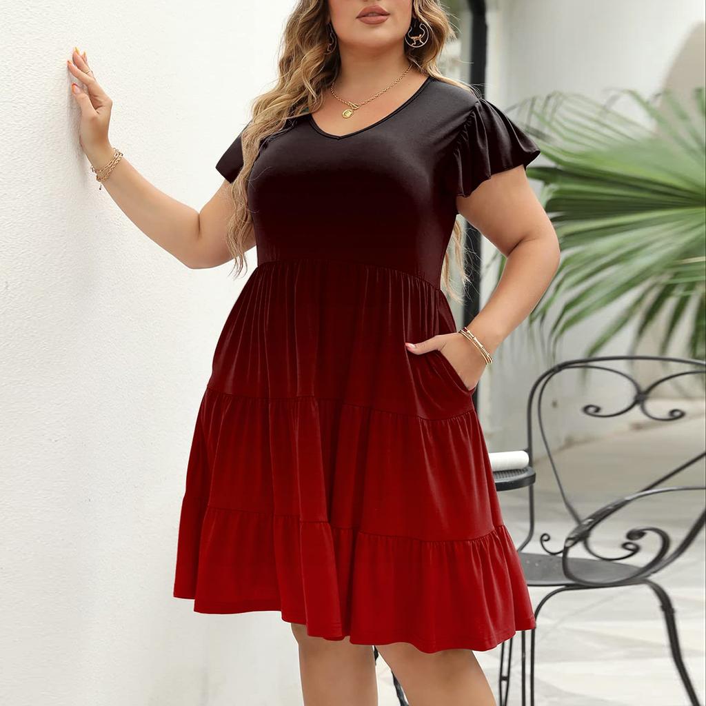 Женское платье больших размеров с v-образным вырезом и модным принтом, свободное удобное платье с большим подолом