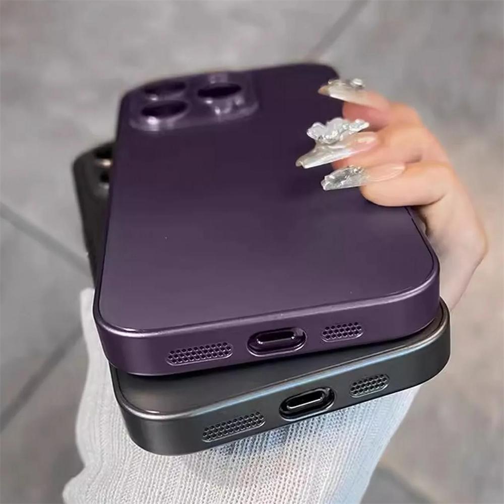 Luxury With Lens Film Glass Matte Phone Case for iPhone 15 14 13 12 11 Pro Max Soliid Color Frosted Camera Potection Cover Funda