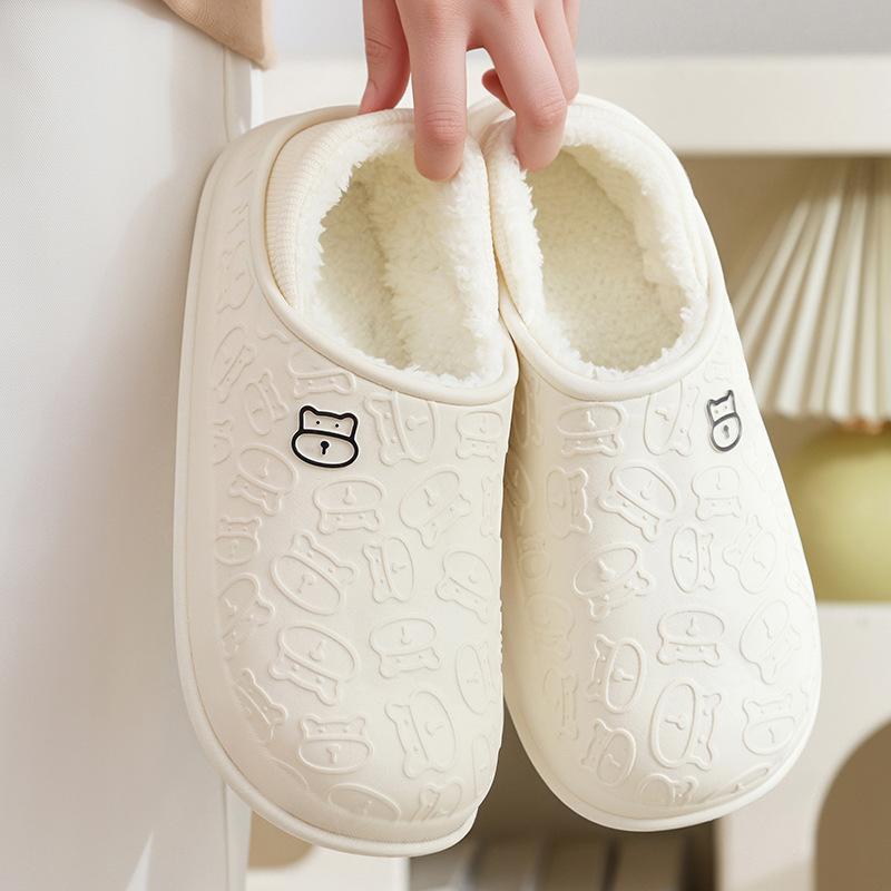 Cotton slippers winter stepping on shit feeling women's indoor plush bag and winter warm autumn plush slippers men