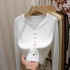 Нежный стиль однотонный металлическая пряжка простой короткий вязаный кардиган с длинными рукавами свитер с V-образным вырезом женский осенне-зимний топ