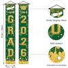 Green and Gold Graduation Decorations Class of 2026 Hanging Grad Banner - green Gold Congrats Grad Banner Porch Sign for Front Door, Graduate Door