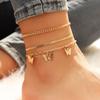 Anklet Set, European And American Fashion Personality Simple And Versatile Butterfly Pendant Three-Piece Alloy Anklet