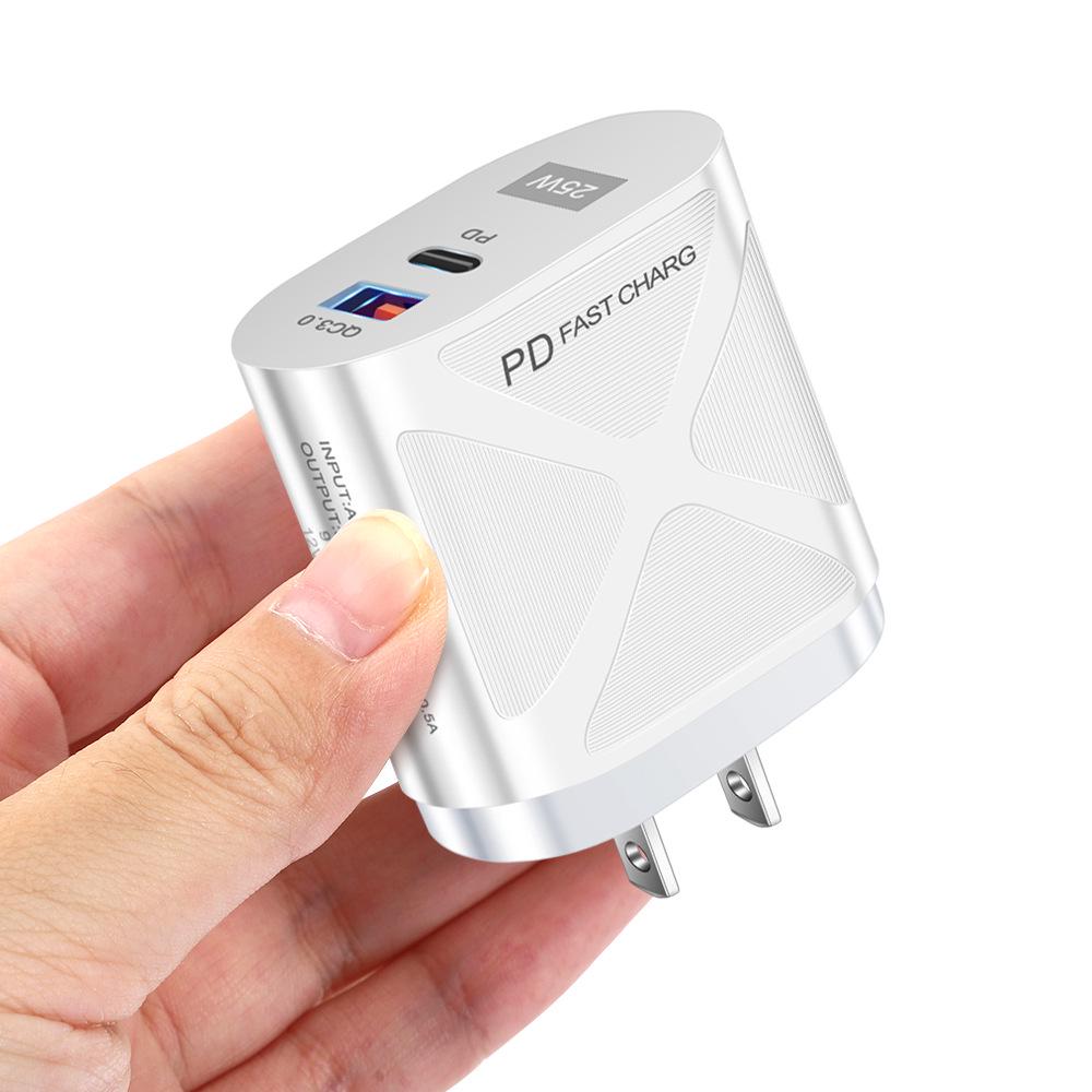 Светодиодная быстрая зарядка 25 Вт с двумя портами и поддержкой PD+QC3.0 для мобильных телефонов - стандарты США/ЕС/Великобритании