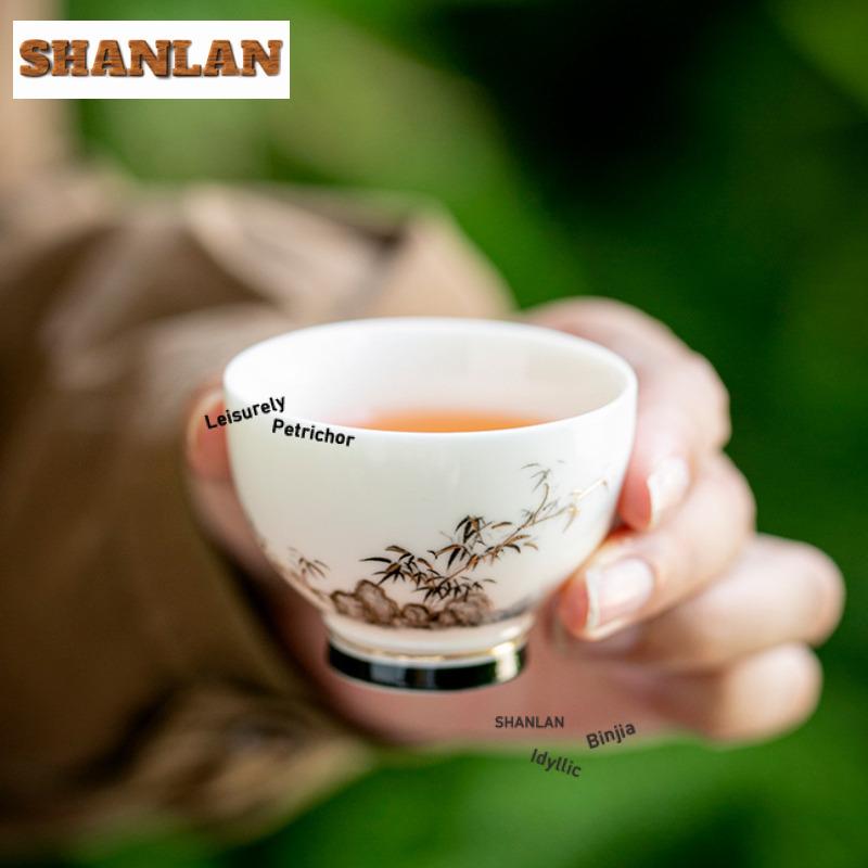 1pc Taihu Stone Bamboo Jade Porcelain Teacup Aesthetic Tea Bowl Set Of Cup Tea-tasting Fragrance Cup Jianzhan Master Cup Teaware