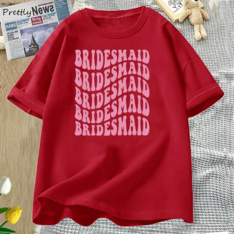 Retro Bridesmaid Tshirt Women Cotton Bridal Party Tshirt Summer Bachelorette Tee Cotton Graphic T Shirts Women Clothing