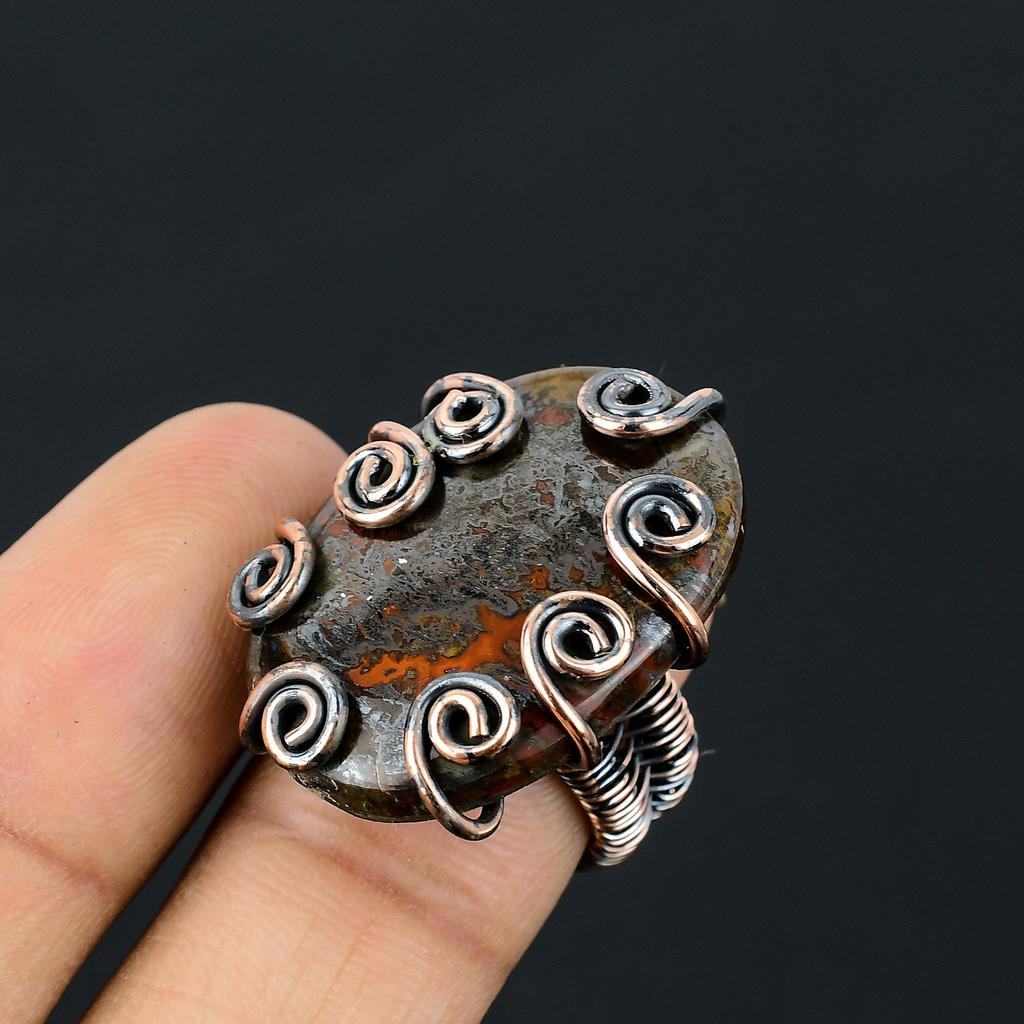 Подарочное кольцо ручной работы из медной проволоки с натуральным шовным агатом и драгоценным камнем, размер 7 s7Y09