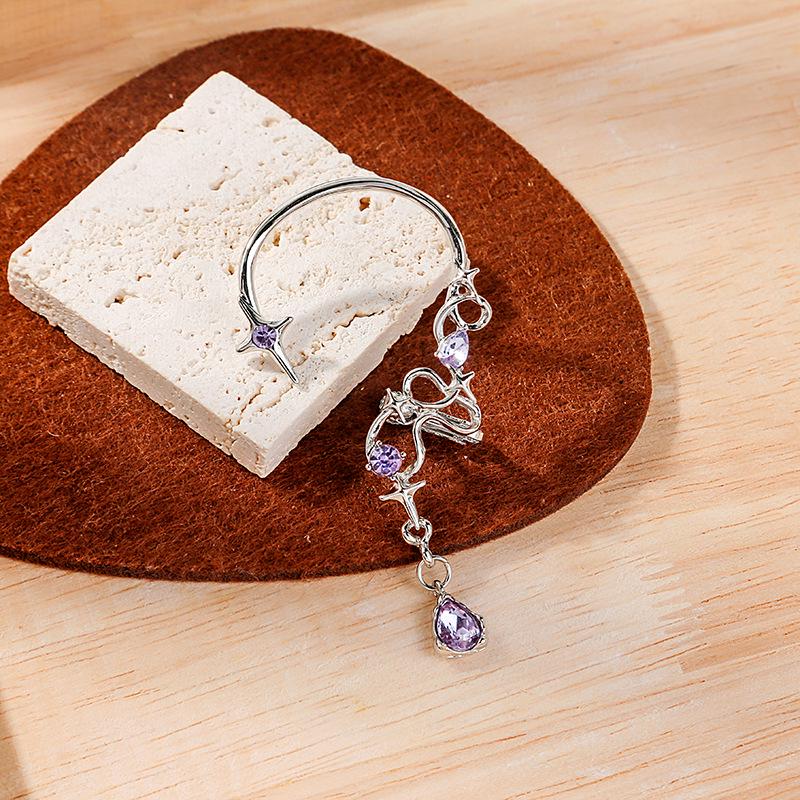 Серьги-каффы с кисточками в виде четырехконечной звезды из аметиста для женщин — без пирсинга, легкие роскошные серьги-феи