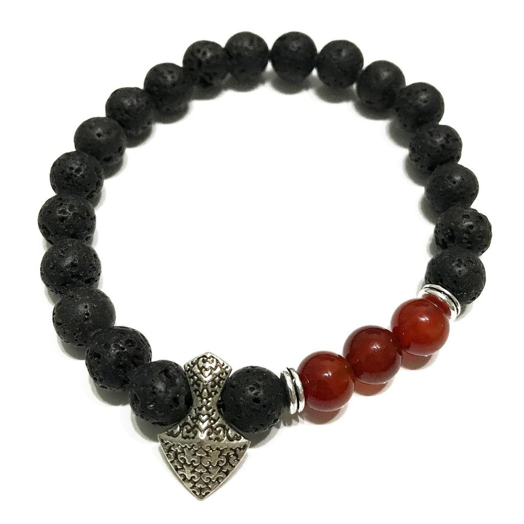 Lava Stone Bracelet With Carnelian Axe Head