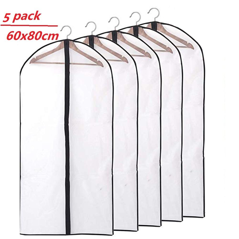 5pcs/set Transparent Clothing Covers Garment Suit Dress Jacket Clothes Coat Dustproof Cover Protector Travel Bag Dust Cover