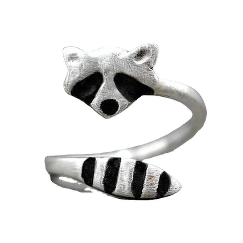 Открытое кольцо в виде енота, женское, милое, с лисьим хвостом, кольцо в виде животного, ювелирные изделия