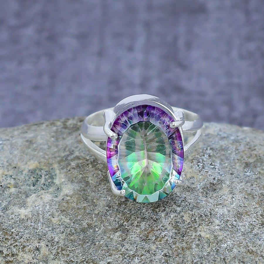 Mystic Rainbow Topaz Gemstone Стерлингового Серебра 925 Кольцо Ювелирные Изделия Свадебный Подарок
