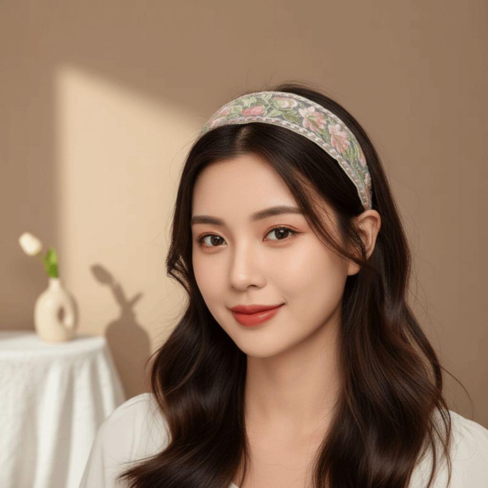 Non-slip Embroidered Floral Headband Lightweight Wide Brim Hairband Pastoral Hair Hoop Daily Wear