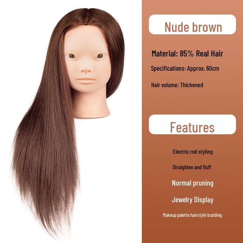 Apprentice Hair Styling Mannequin Head with Real Hair for Perming, Curling, and Makeup Practice