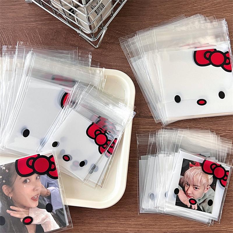 100 шт., пластиковые пакеты Hello Kitty, сумка для конфет, сумка для печенья, мультяшная милая сумка для закусок, подарочная сумка, Opp сумка, упаковка для выпечки, самоклеящаяся сумка