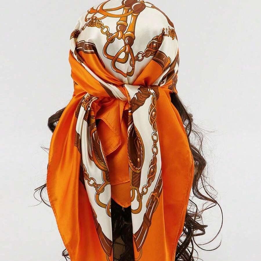Satin Square Scarf Women Muslim Hijab Elegant Print Silk Neckerchief Shawl Wraps Headband Handle Hair Accessories Bandana