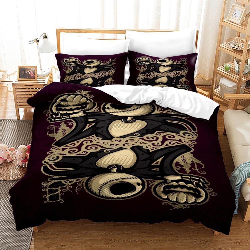 3pcs Queen Size Duvet Cover Sets, Nightmare Before Christmas Jack and Sally Rose Decor Bedding Set 2/3pcs Polyester Quilt Cover