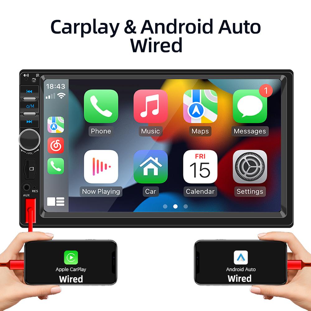 HIPPBQCC 1 DIN Автомагнитола 7" Carplay Android Auto Мультимедийный плеер HD Сенсорный экран FM AUX Вход Bluetooth MirrorLink Автомагнитола