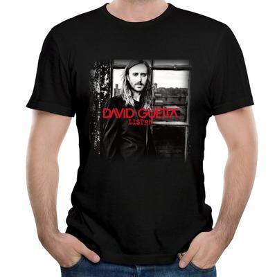 Мужские футболки XXL Черные с обложкой альбома David Guetta Listen