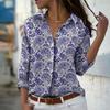 Парамеция Принт Женская Блузка Весна Осень Femme Офисная Дама На Пуговицах Рубашки С Отложным Воротником
