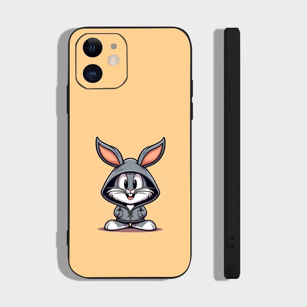 Animal Bunny For IPhone 17 Air 16 15 14 13 12 11 Pro Black Soft Cover Phone Case