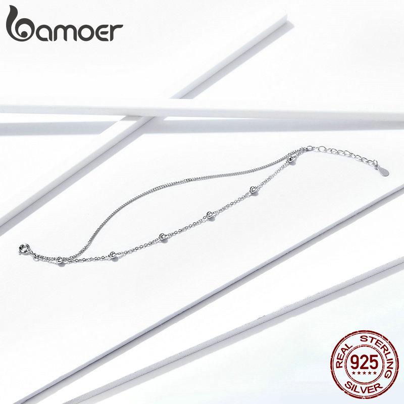 BAMOER Серебряный Браслет-цепочка 925 пробы Двухслойный Круглые бусины Звеньевая цепочка Браслеты Женские 7,48'' Регулируемый Позолоченный 14K Ювелирные изделия