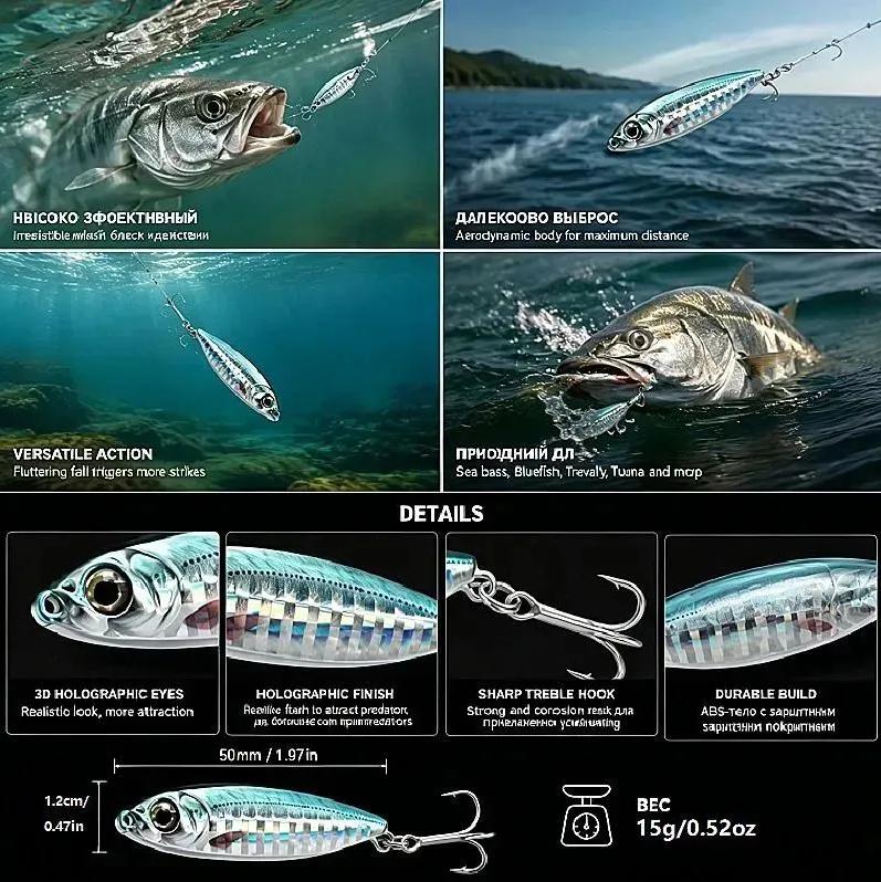 Fishing Lures Set 3 pcs Blue Razor 15g 5.2cm for Pike Perch Zander