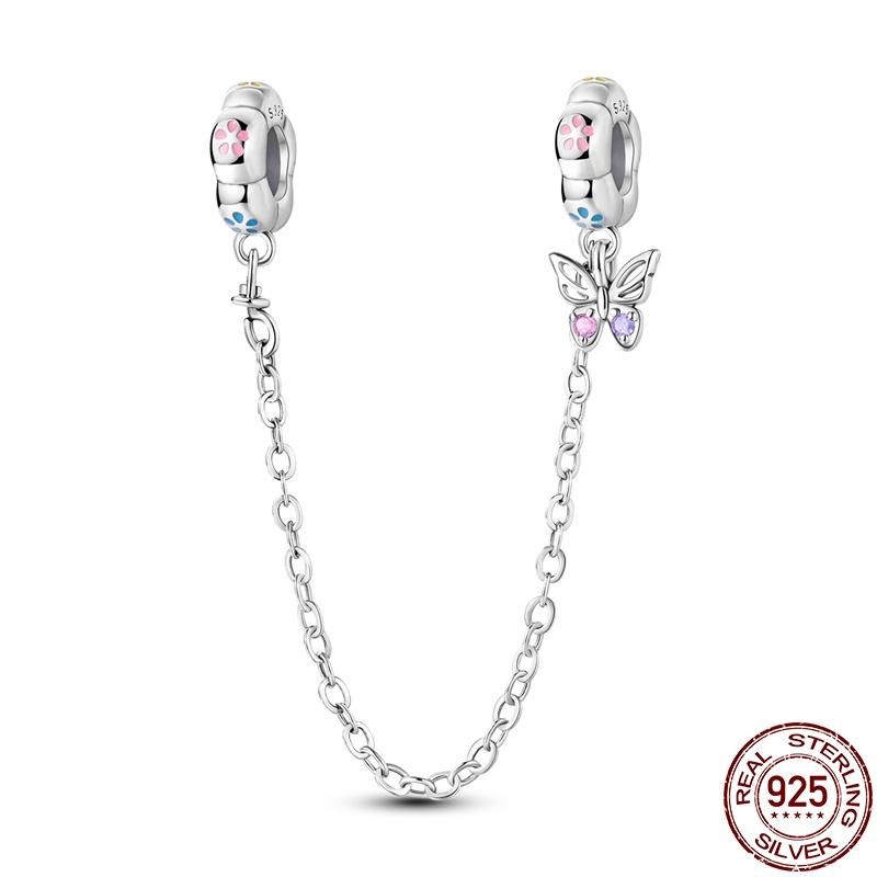 New 100% 925 Silver Lucky Clover Safety Chain Charms Bead Fits Original Pan Bracelet Pendant Women Fashion Fine Diy Jewelry