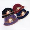 Warm Knitted Bucket Hat Windproof Floral Crochet Hat Vintage Yarn Cloche Hat  Winter