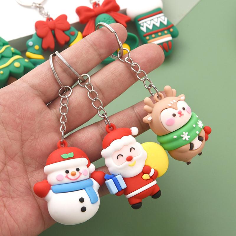 Christmas Series Santa Claus Christmas Tree Key Chains For Backpacks Pendant Cute Elk Doll Key Ring For Kids Friends Gift