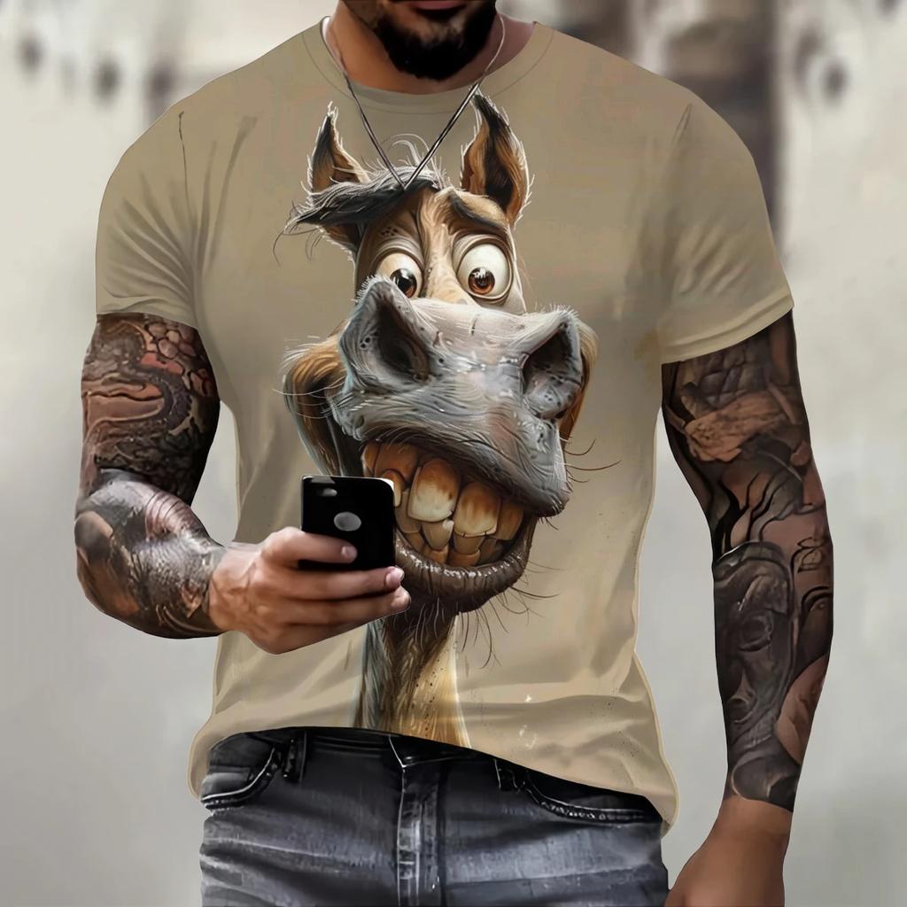 Funny 3D Donkey Print T Shirt For Men Street Trend Hip Hop Clothing Casual O-neck Short Sleeve T-Shirt Fashion Loose Summer Tops