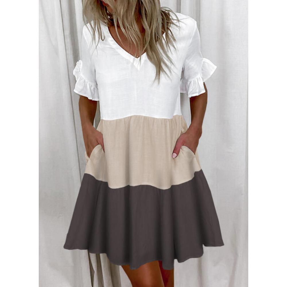 JPNTKY Женская мода лето весна короткие рукава V-образный вырез повседневные платья