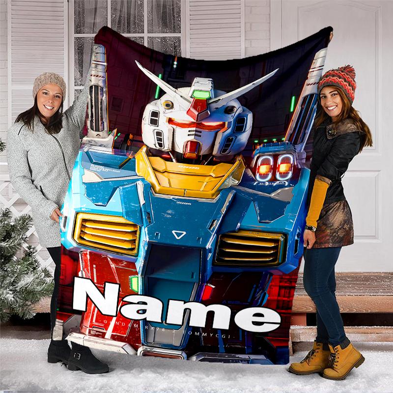 Personalized Custom Name Blanket - Mobile Suit Gundam Print Design,Blanket for Sofa,Bed,Travel,Camping - Soft and Warm, Great Gift