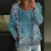 Women's Casual Fashion Loose Round Neck Retro Print Long Sleeve Top