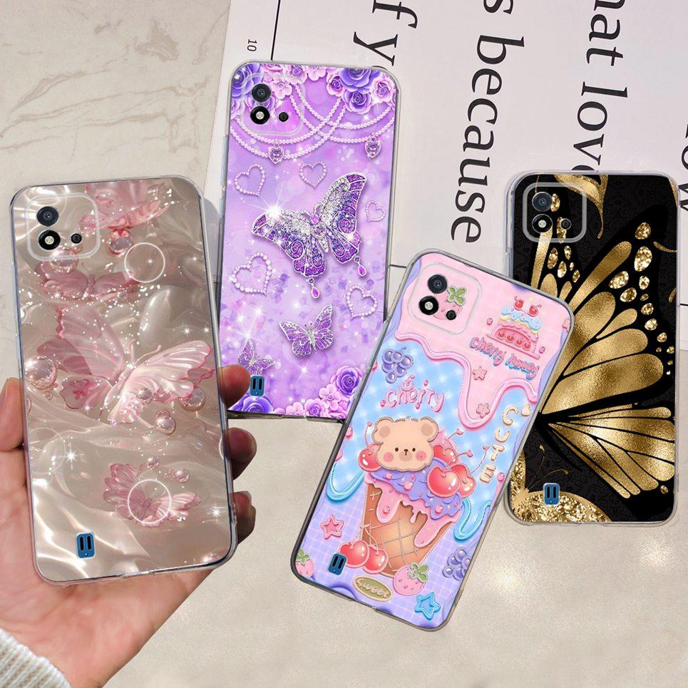 Women Fashion Butterfly Flower Coque Shell For Realme C11 2021 RMX3231 Realme C20 RMX3061 Back Cover Clear Soft TPU Coques Etui