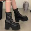 Женские ботильоны на платформе с квадратным носком, дизайнерские туфли с пряжкой, тренд 2024 года, зимние туфли-лодочки, мотоциклетные ботинки в готическом стиле