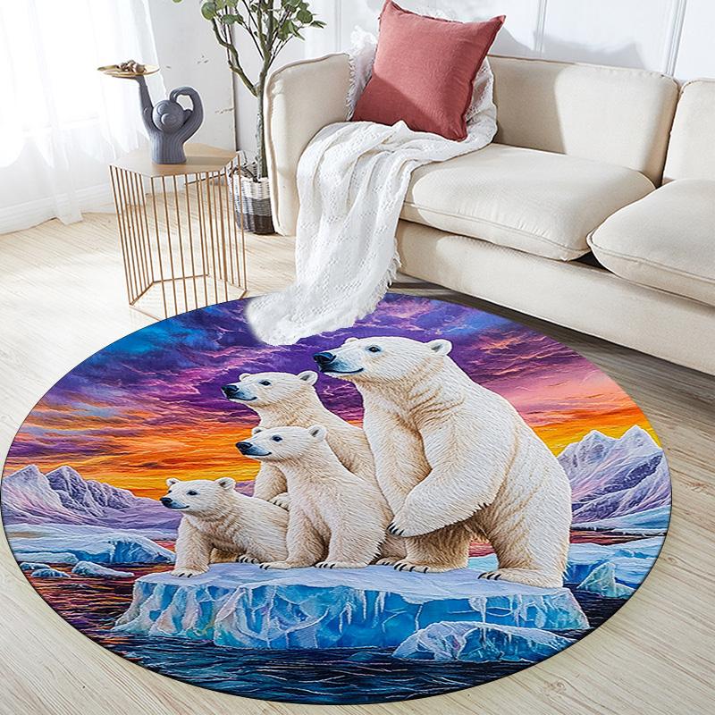 Polar Bears Round Area Rug,Carpet Rug for Living Room Bedroom Sofa Playroom Decor,Non-slip Floor Mat