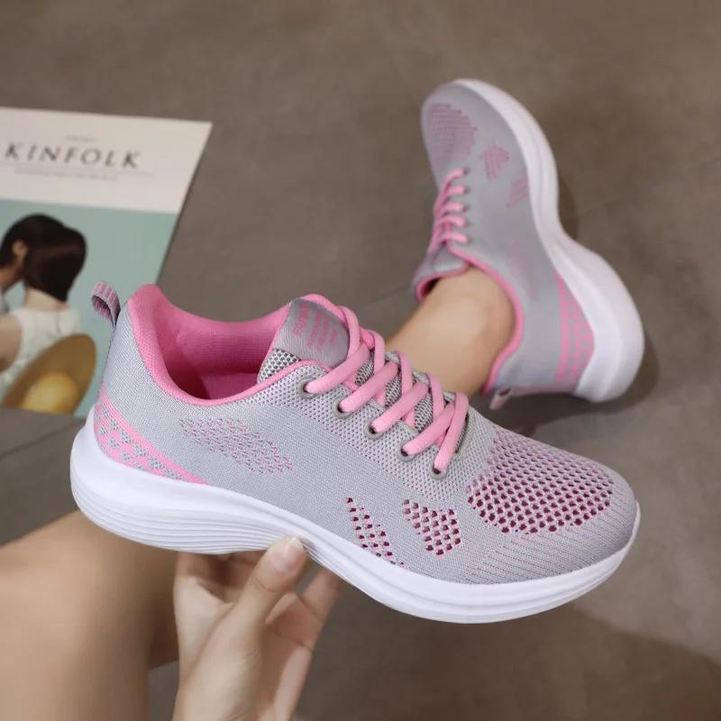 Весенняя спортивная обувь женская вулканизированная сетка дышащая шнуровка плоская обувь новейшая удобная женская повседневная беговая обувь