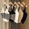 Contrasting Color V-neck Striped Halter Vest Female Summer Outside Wear New Slim-fit Inside Knitted Sleeveless Bottom Top